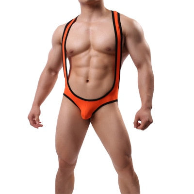 Contrast Suspender Singlet - Orange/Black - BIG BUOY CLUB