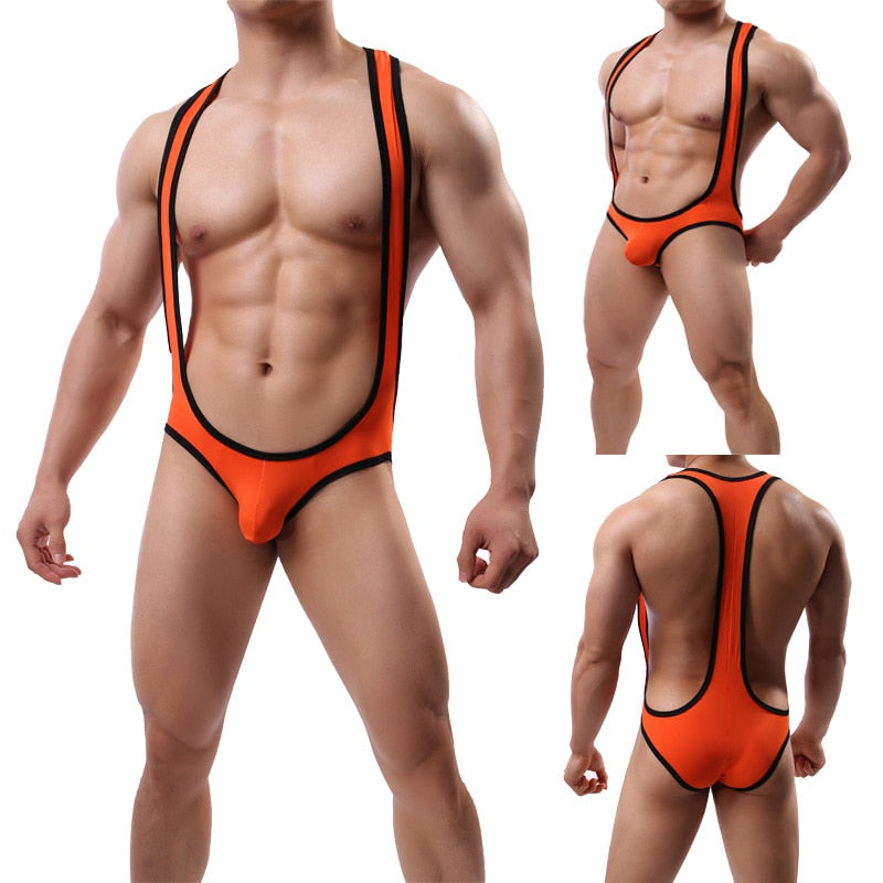 Contrast Suspender Singlet - Orange/Black - BIG BUOY CLUB